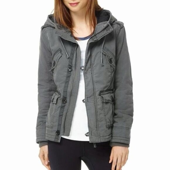 TNA Aritzia “Platoon” Military Jacket Gray Quilted Hooded Size S - Picture 1 of 16